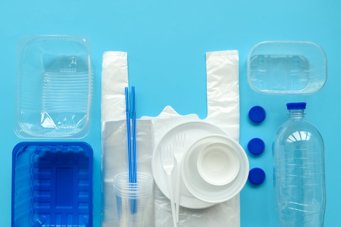 Plastic Packaging on Blue Background