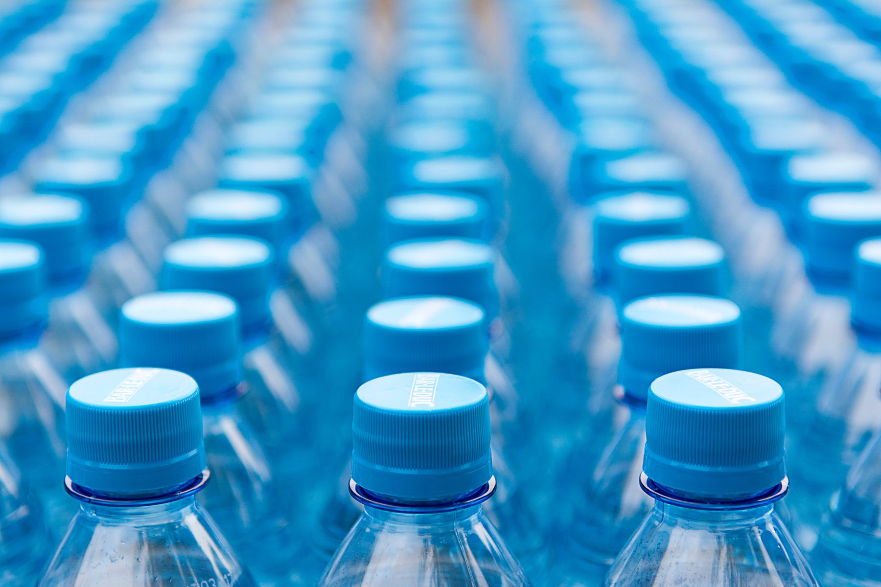 Plastic Bottles with Blue Plastic Caps